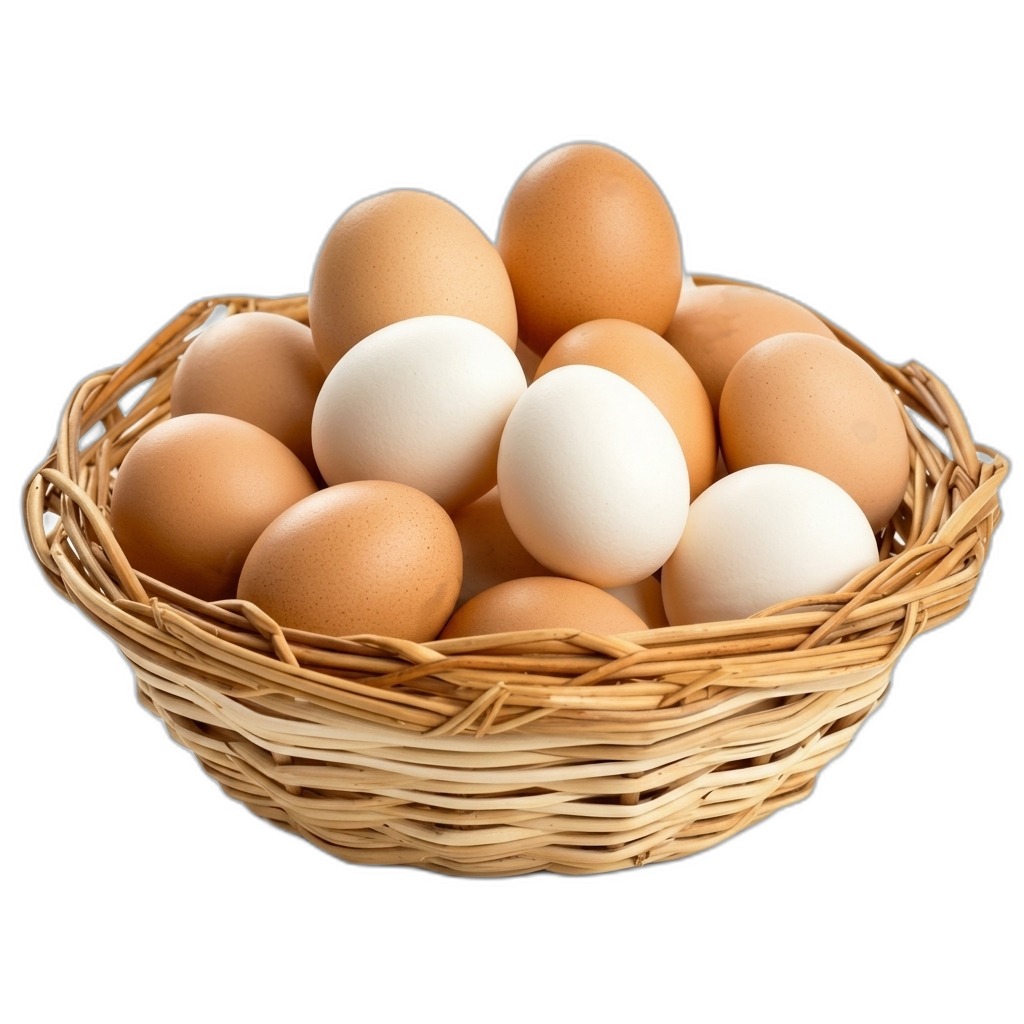 Fresh Brown & White Eggs in Basket