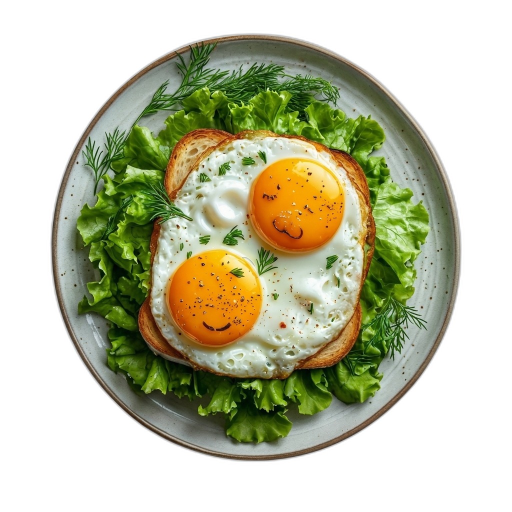 Happy Fried Eggs on Toast with Lettuce