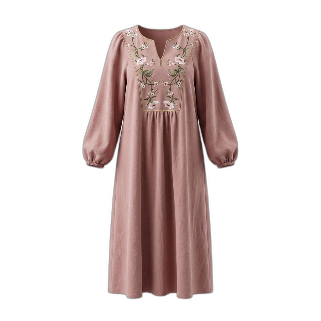 Embroidered V-Neck Midi Dress for Women