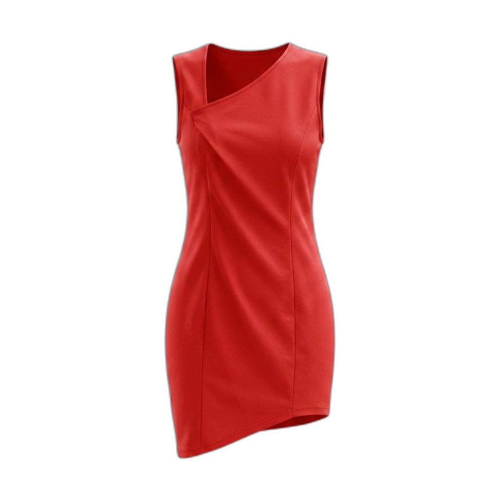 Red Asymmetrical Neck Sleeveless Dress for Women