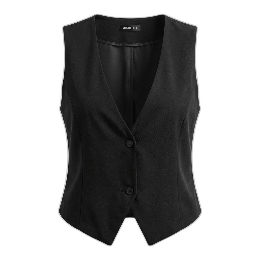Black V-Neck Sleeveless Vest for Women