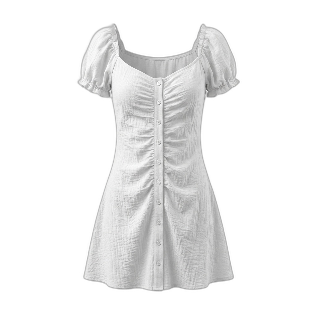 White Puff Sleeve Button-Front Mini Dress
