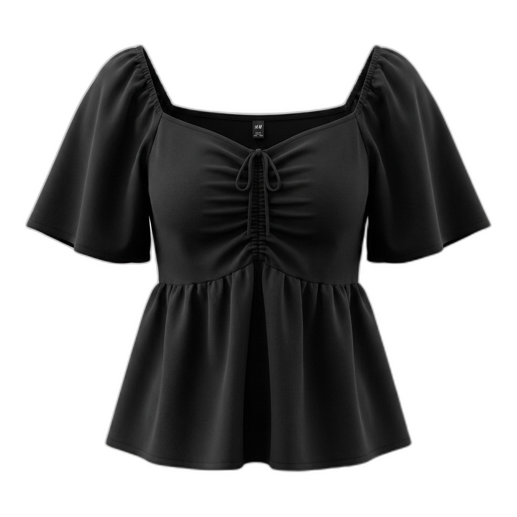 Black Ruched Peplum Top for Women