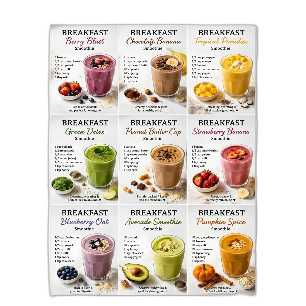 9 Breakfast Smoothie Recipes Poster