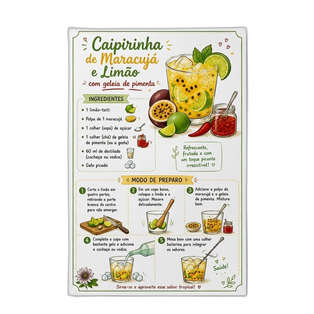 Caipirinha Recipe Poster | Passion Fruit Lime Drink