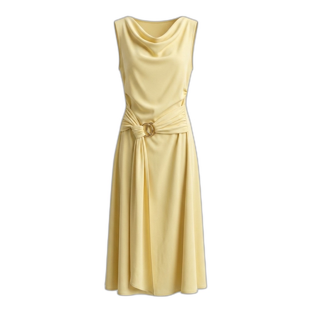 Women's Cowl Neck Sleeveless Midi Dress with Belt