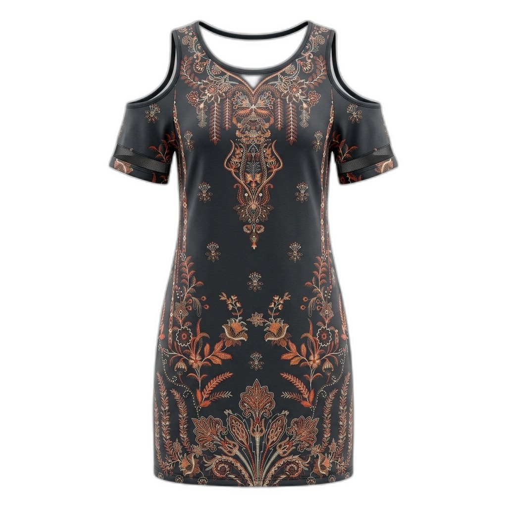 Cold Shoulder Ethnic Print Mini Dress for Women