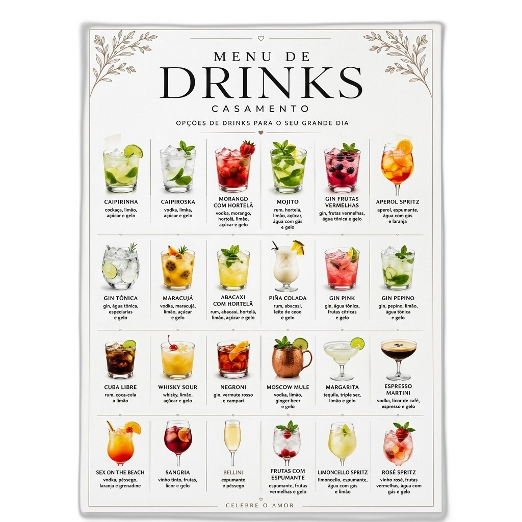Wedding Drinks Menu Poster | Bar Sign Decor