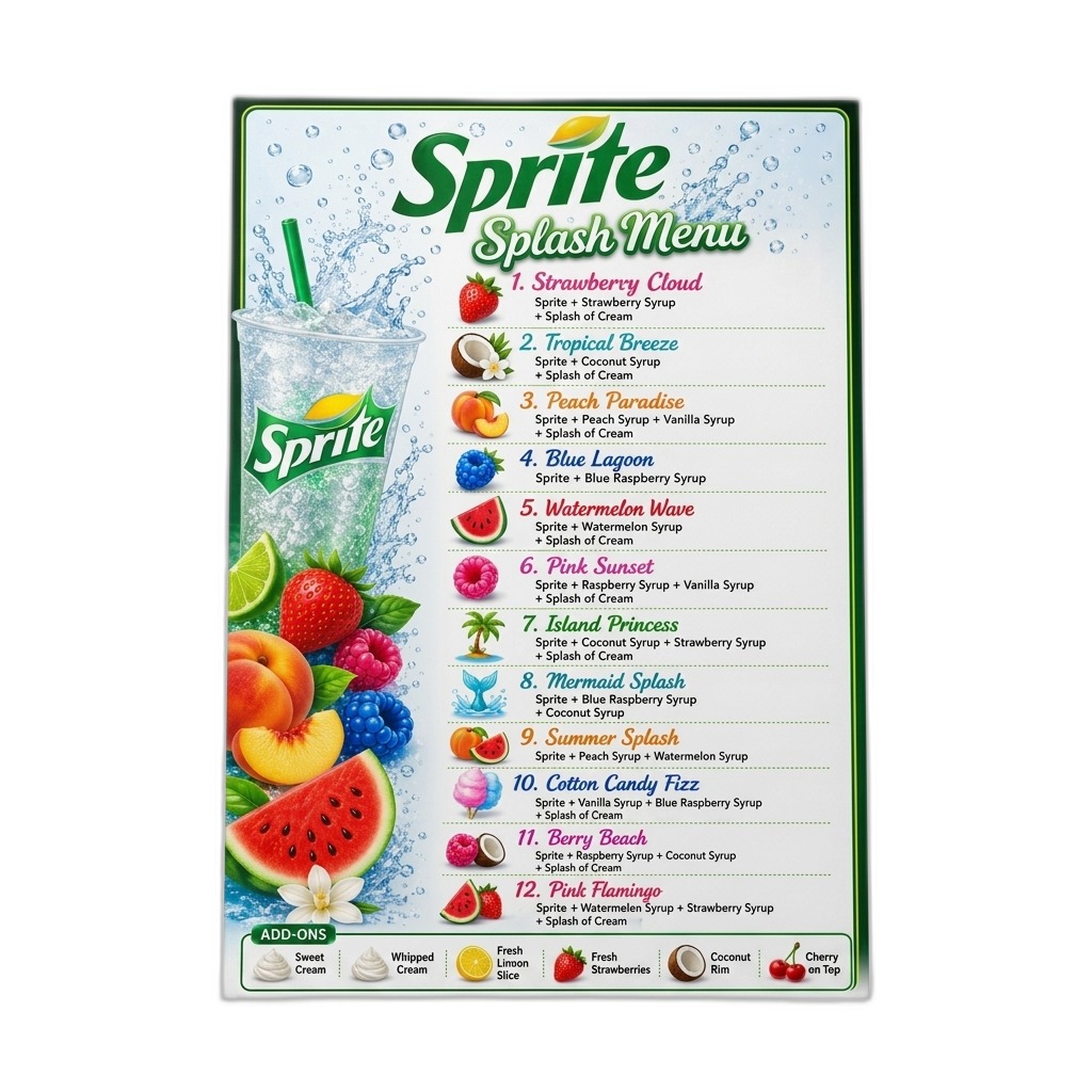 Customizable Sprite Splash Drinks Menu