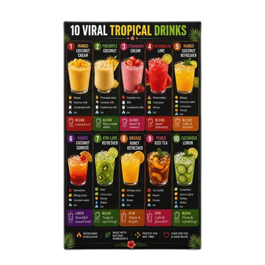 10 Viral Tropical Drinks Recipe Guide Poster