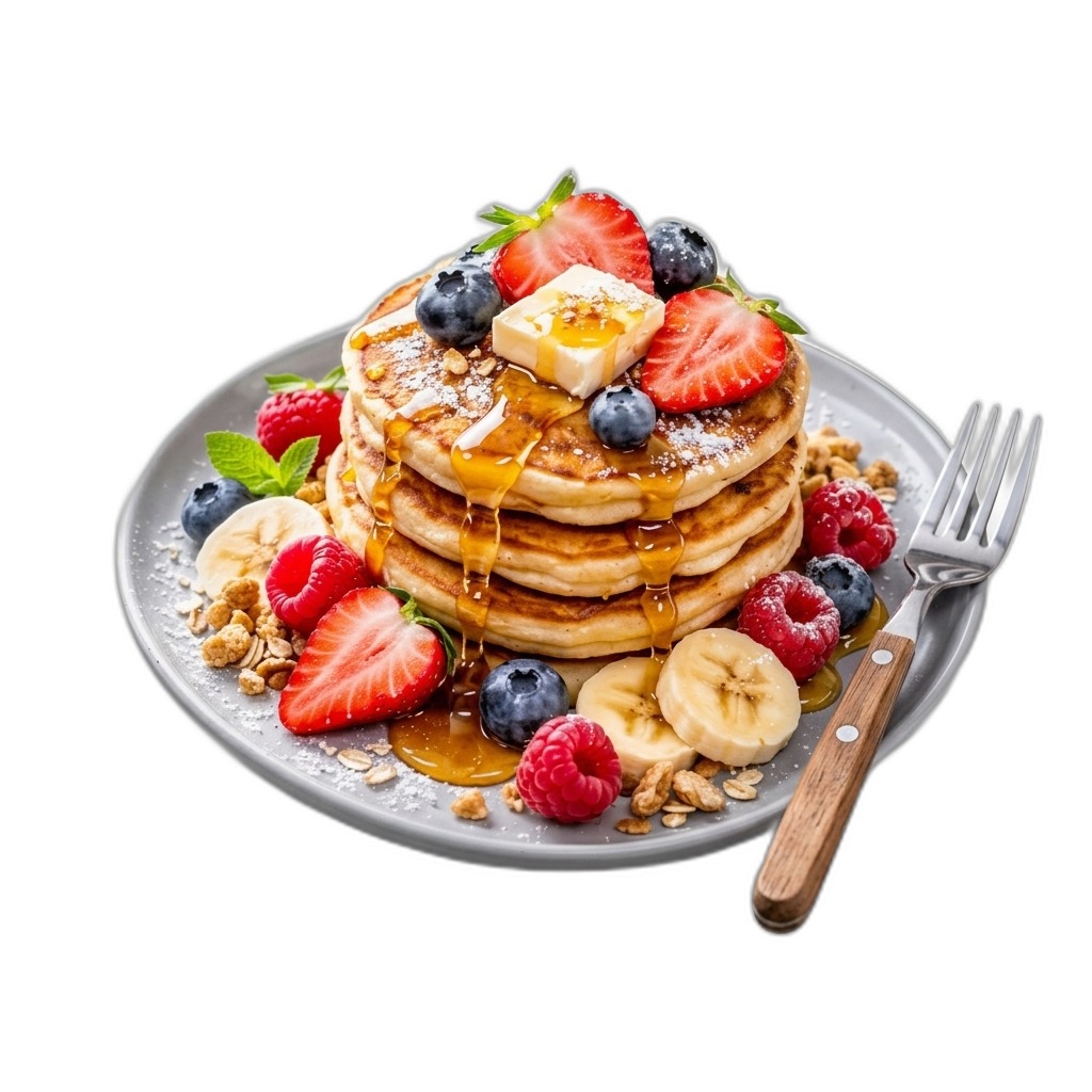 Pancake Stack with Mixed Berries & Syrup
