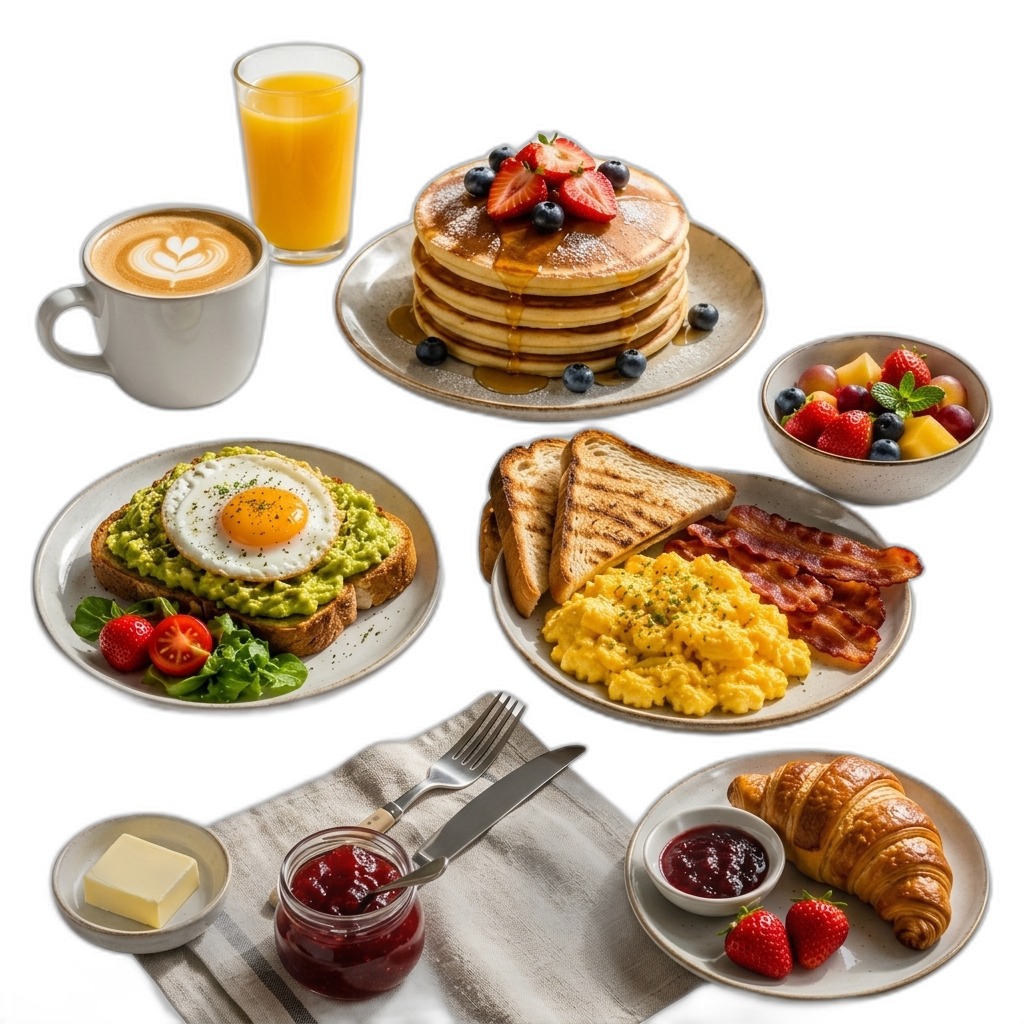 Gourmet Breakfast Platter | Pancakes, Eggs, Croissant