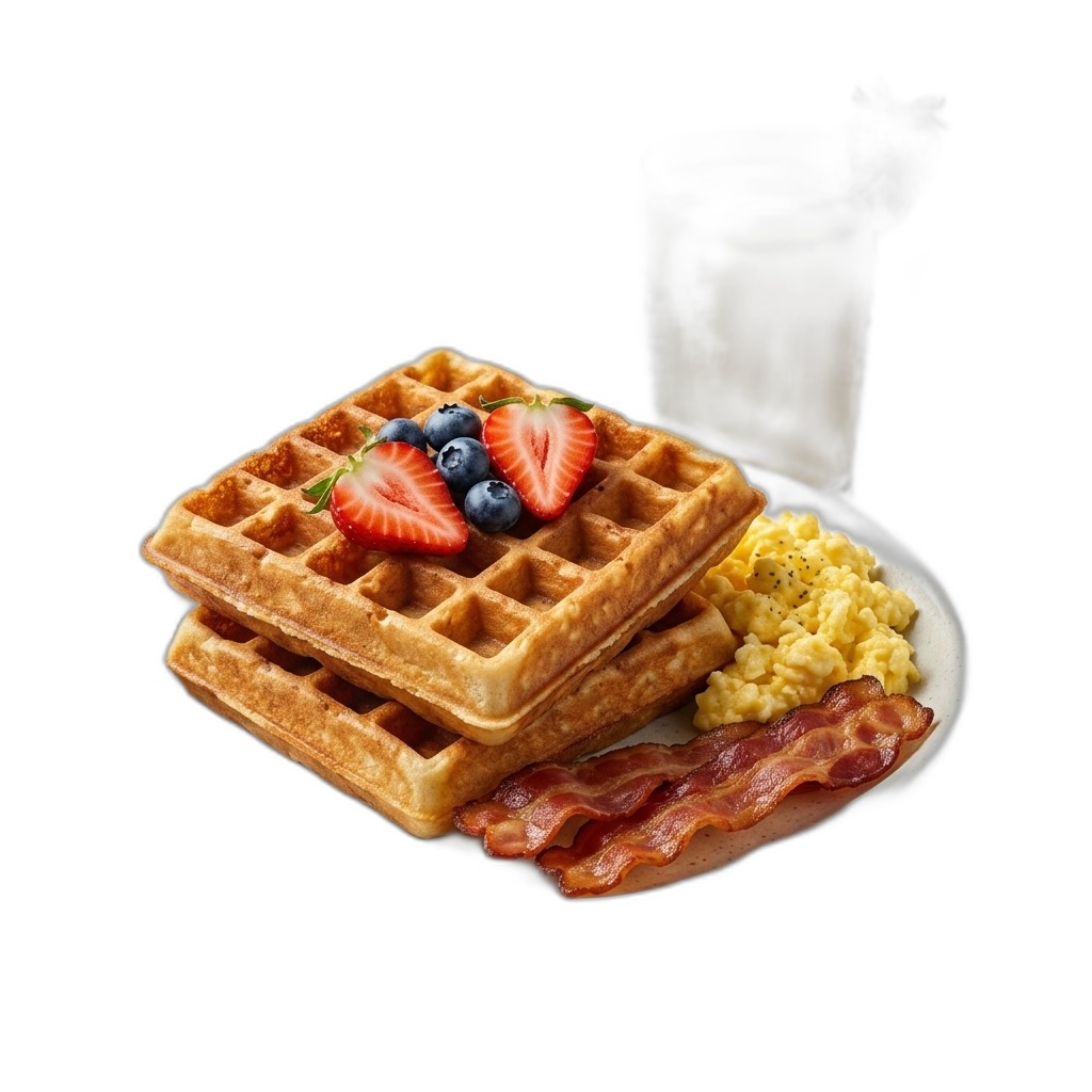 Waffle Breakfast Platter with Berries, Bacon & Eggs