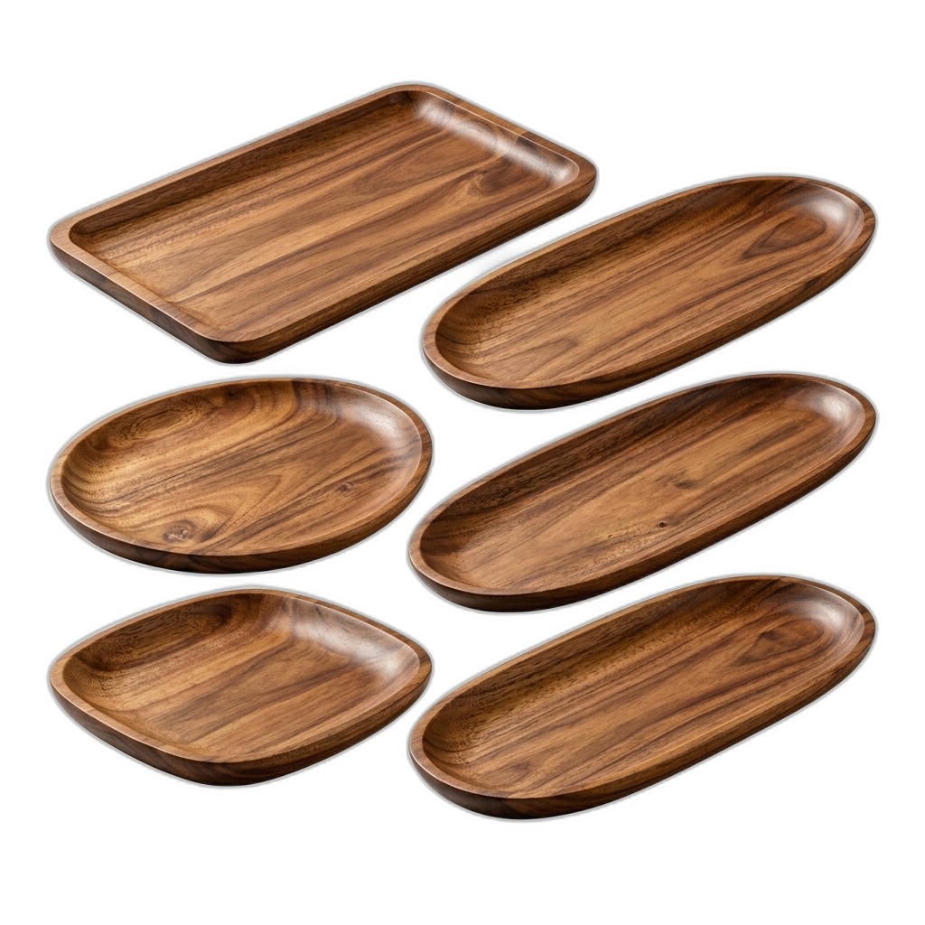 Wooden Serving Trays & Dishes Set