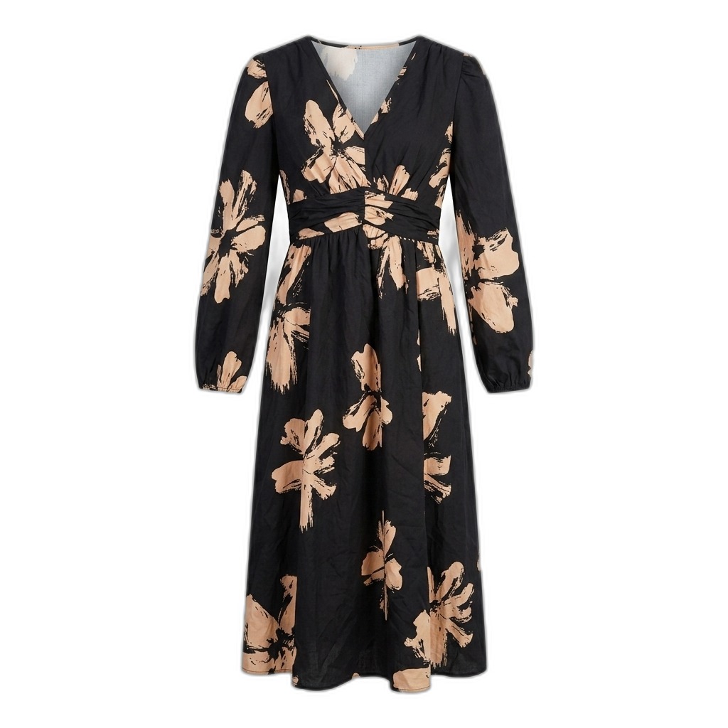 Floral Print V-Neck Midi Dress for Women