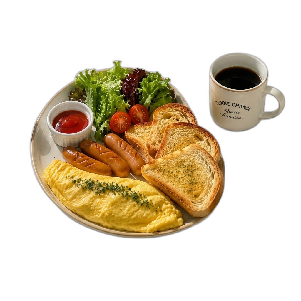 Breakfast Platter | Omelette, Sausage, Toast & Coffee