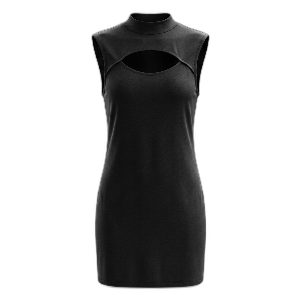 Black Sleeveless Mock Neck Cutout Mini Dress