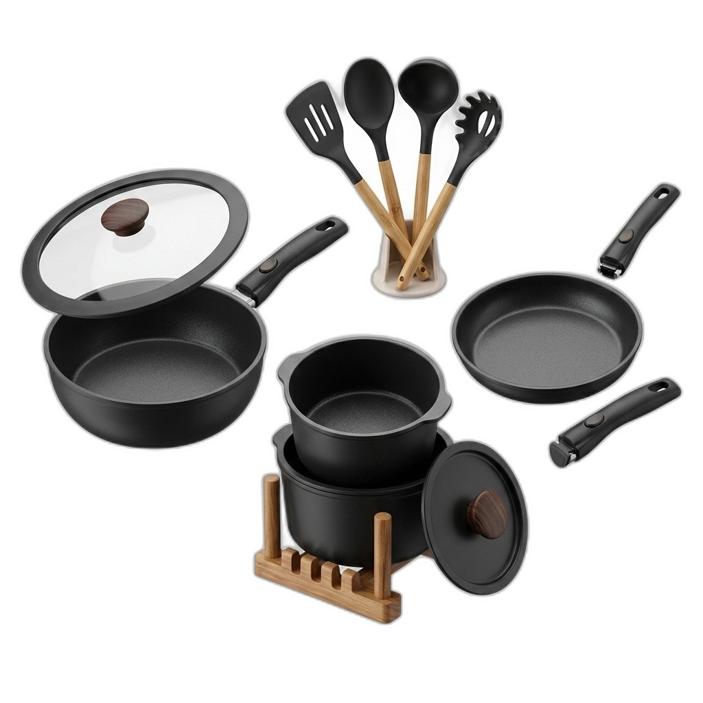 Non-Stick Cookware Set with Detachable Handles