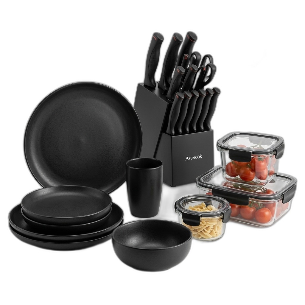 Asterook Kitchenware Set | Dinnerware, Knives & Storage