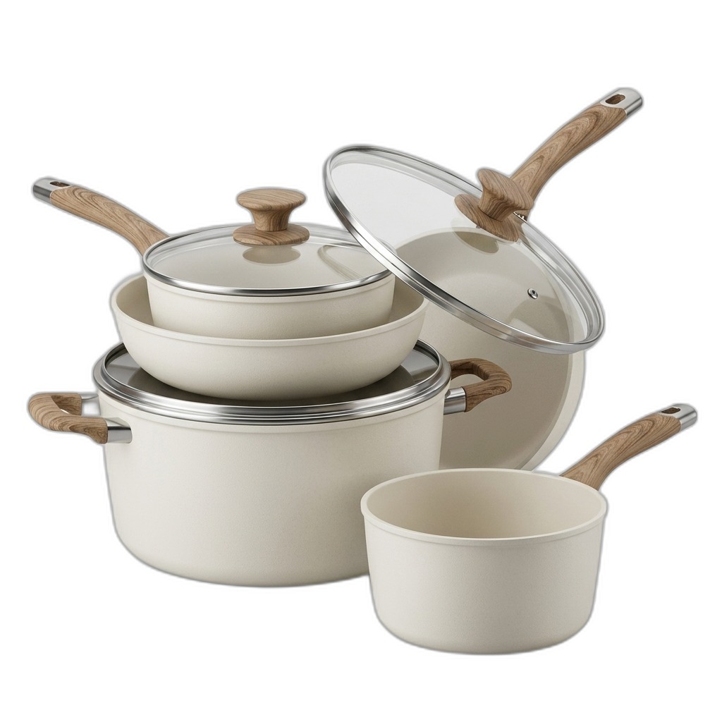 Premium Non-Stick Cookware Set | Wooden Handles