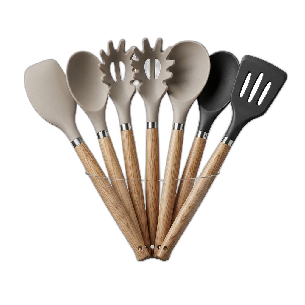 Silicone Kitchen Utensil Set with Wood Handles