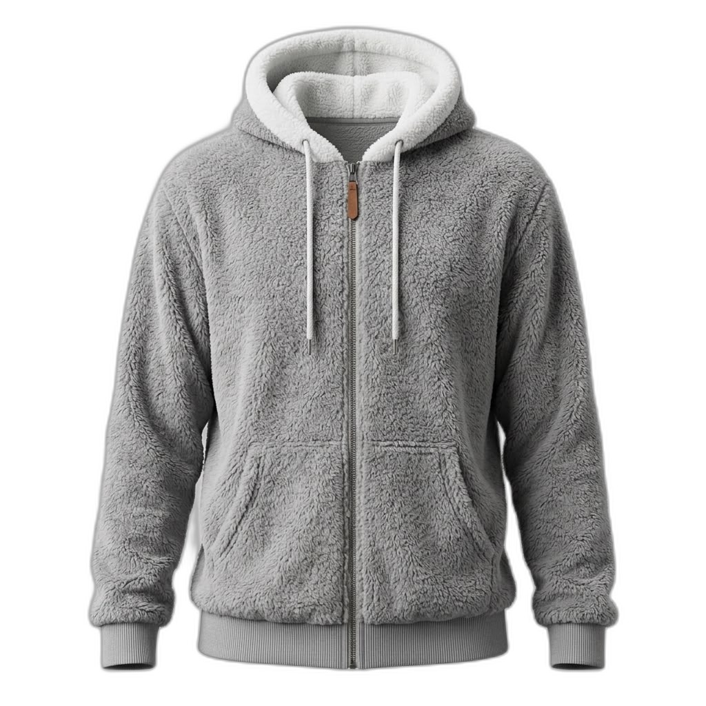 Grey Sherpa Fleece Zip Hoodie | Warm & Cozy