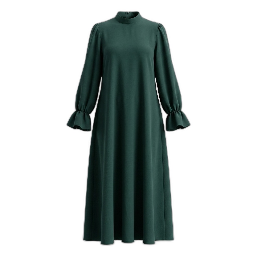 Elegant Dark Green Mock Neck Maxi Dress