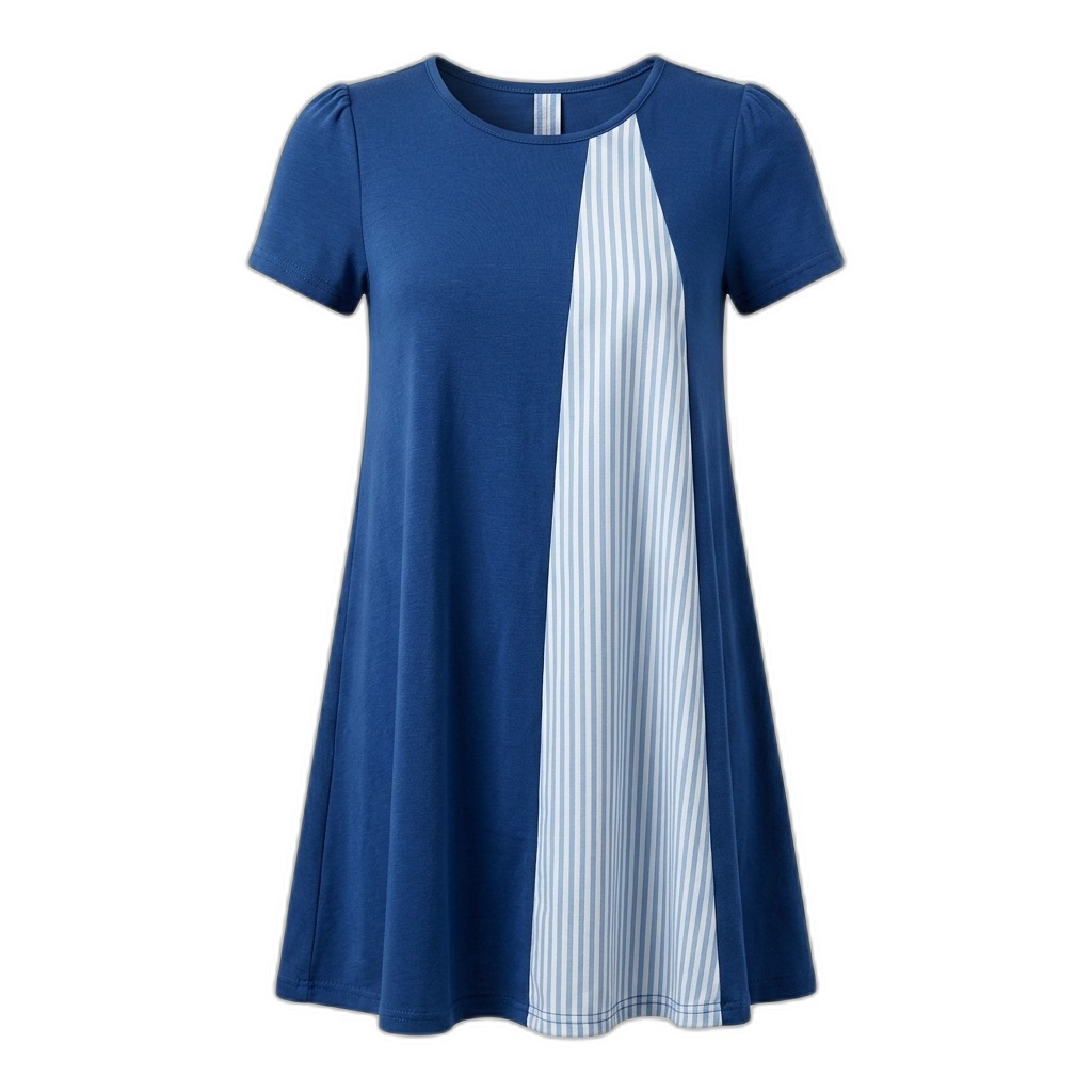 Blue Striped Panel A-Line Dress for Women