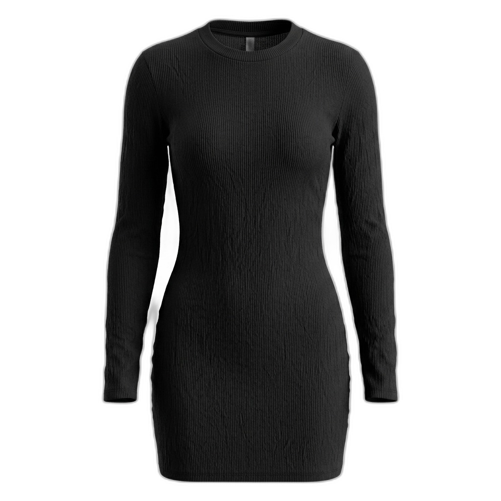 Black Ribbed Knit Long Sleeve Bodycon Dress