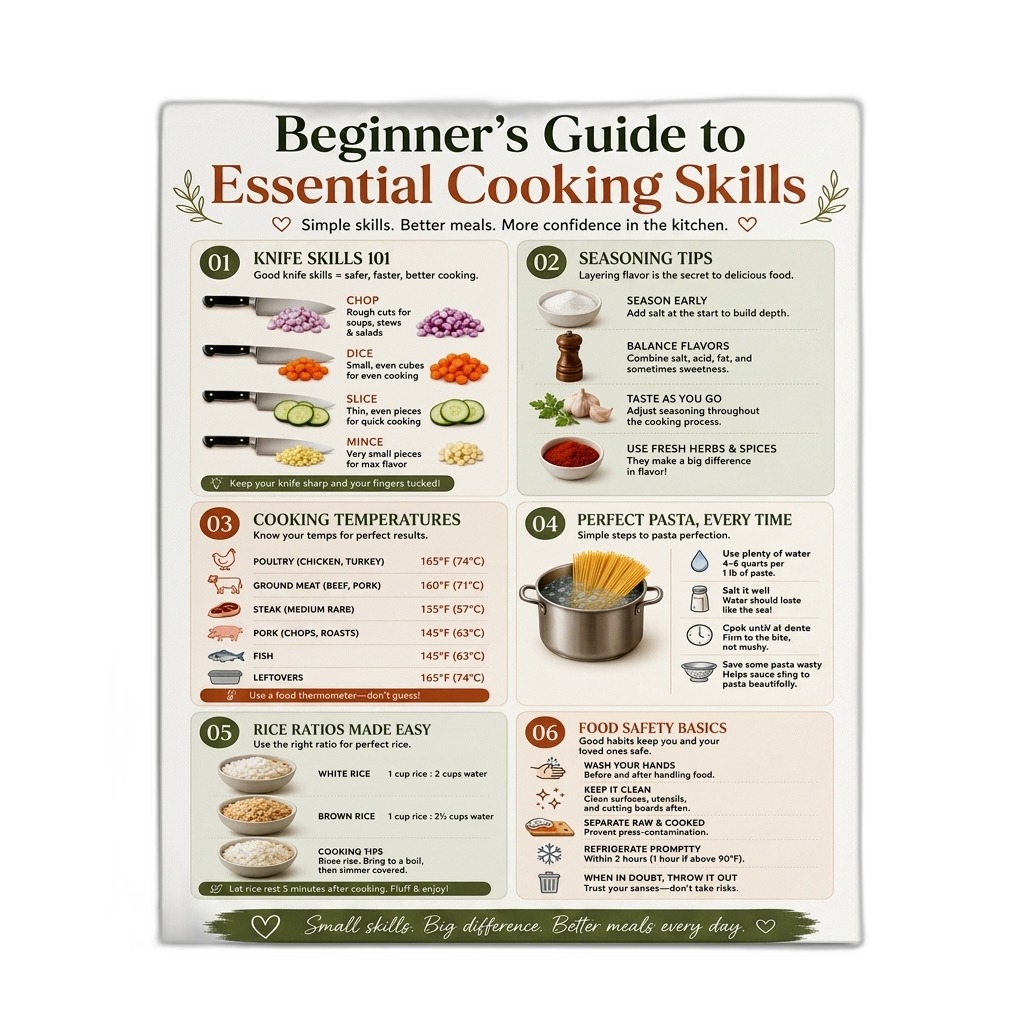 Essential Cooking Skills Guide Poster | Kitchen Chart