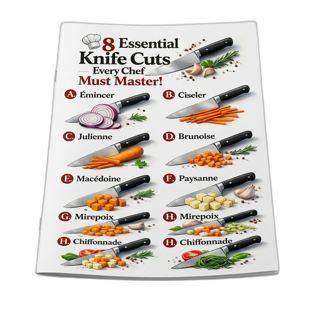 8 Essential Knife Cuts Poster for Chefs