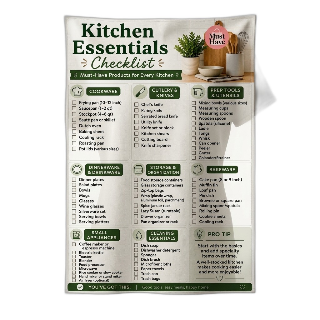 Kitchen Essentials Checklist Wall Hanging