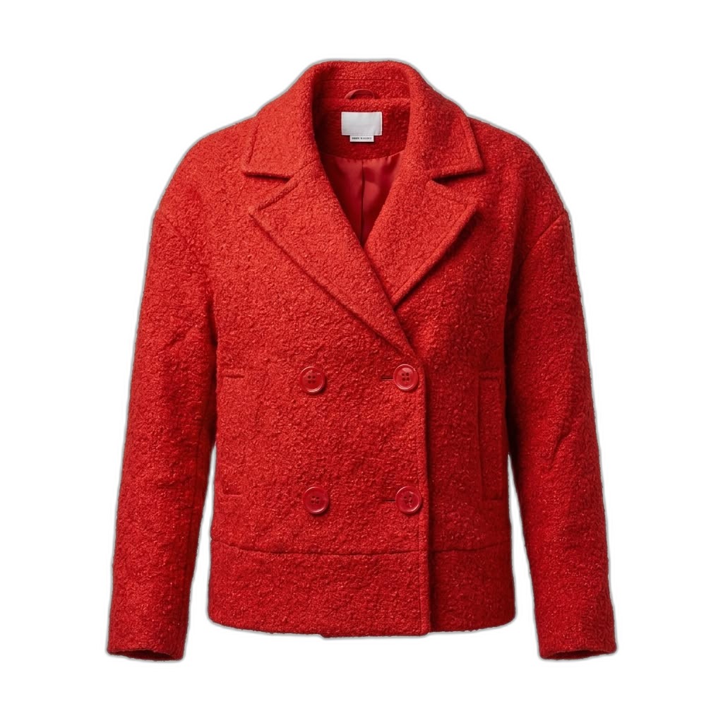Red Bouclé Double-Breasted Jacket for Women