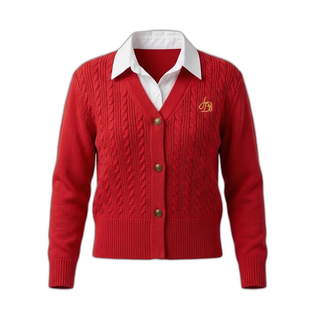 Women's Red Cable Knit Cardigan | V-Neck Sweater
