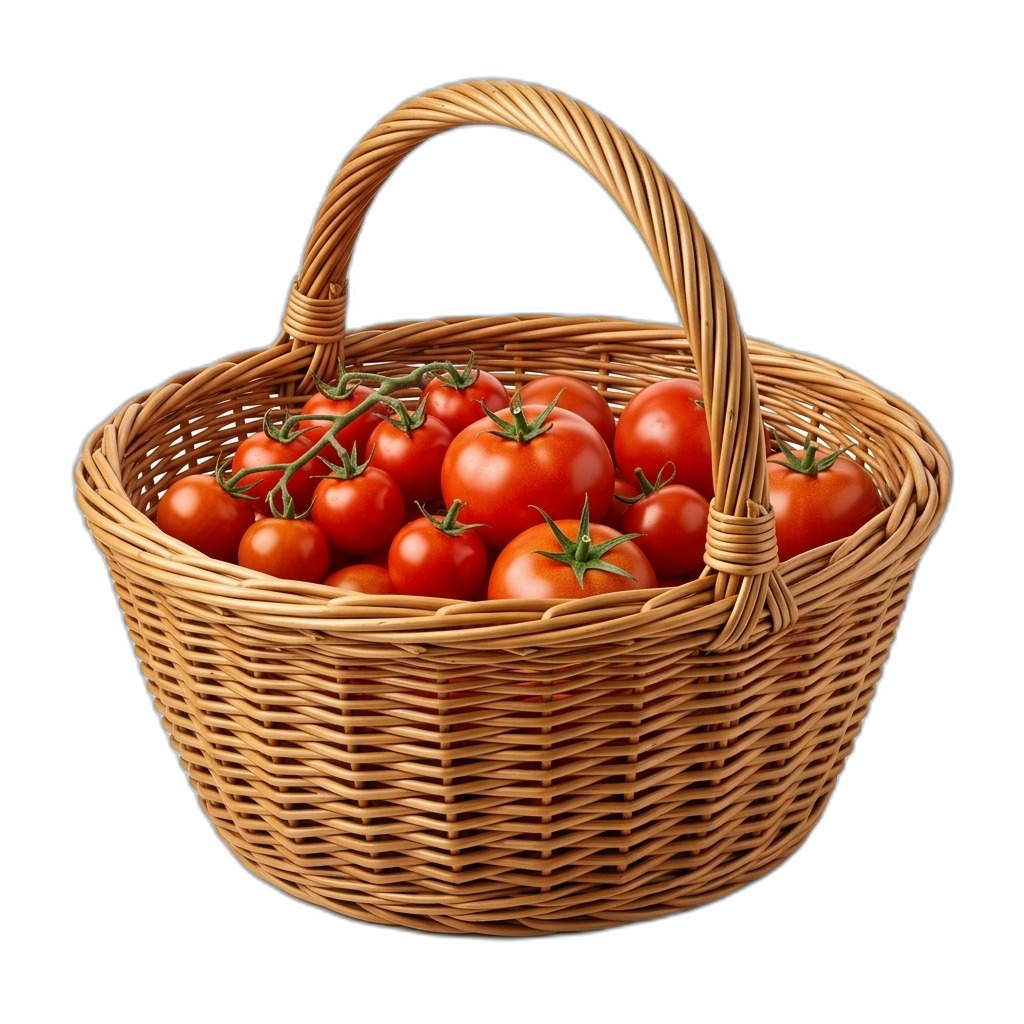 Fresh Red Tomatoes in Wicker Basket