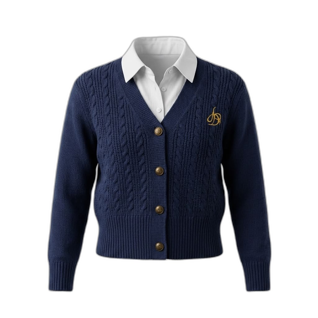 Navy Blue Cable Knit V-Neck Cardigan