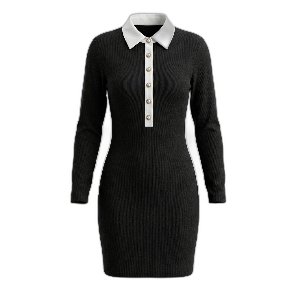 Black Ribbed Knit Mini Dress | White Collar
