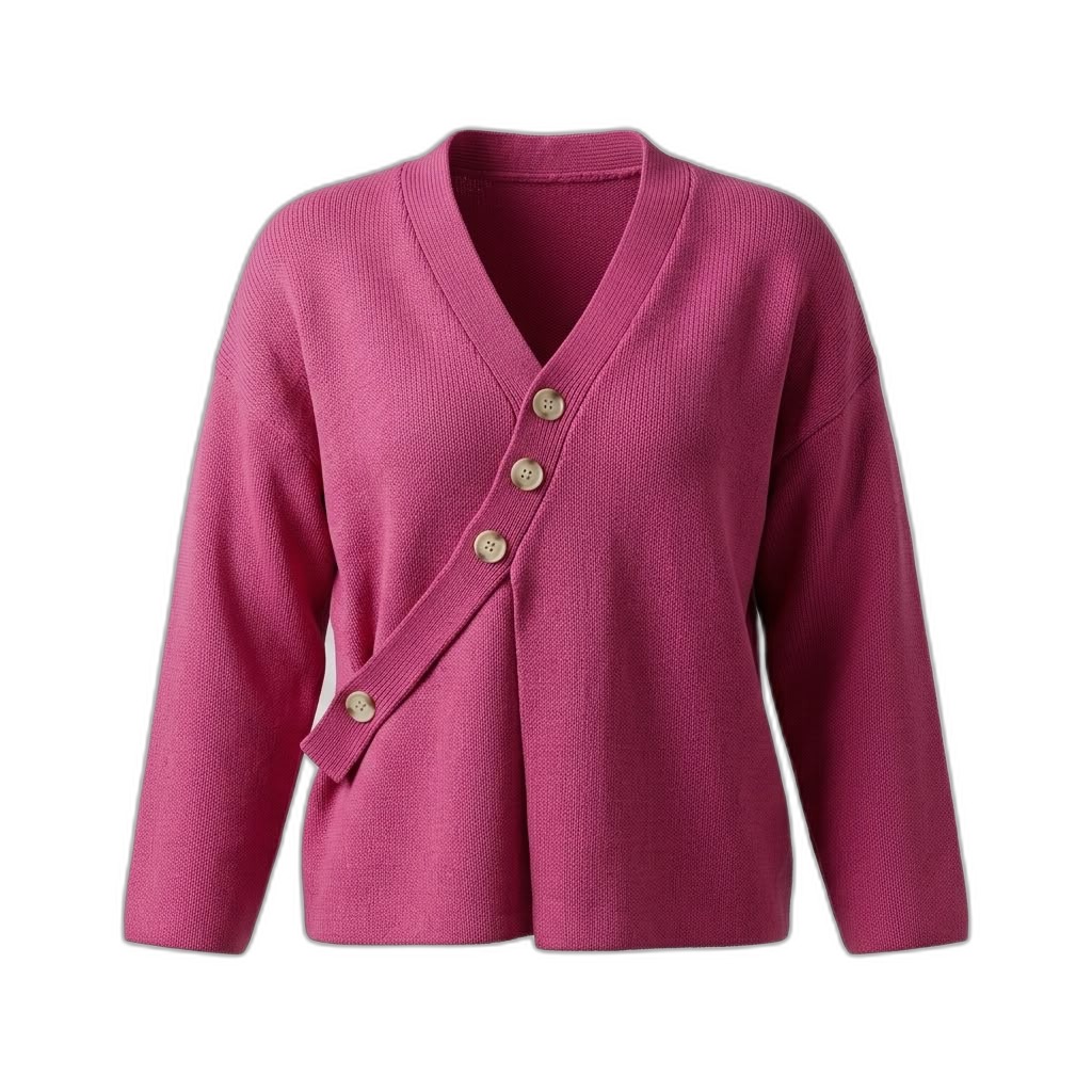 Women's Pink Asymmetric V-Neck Cardigan