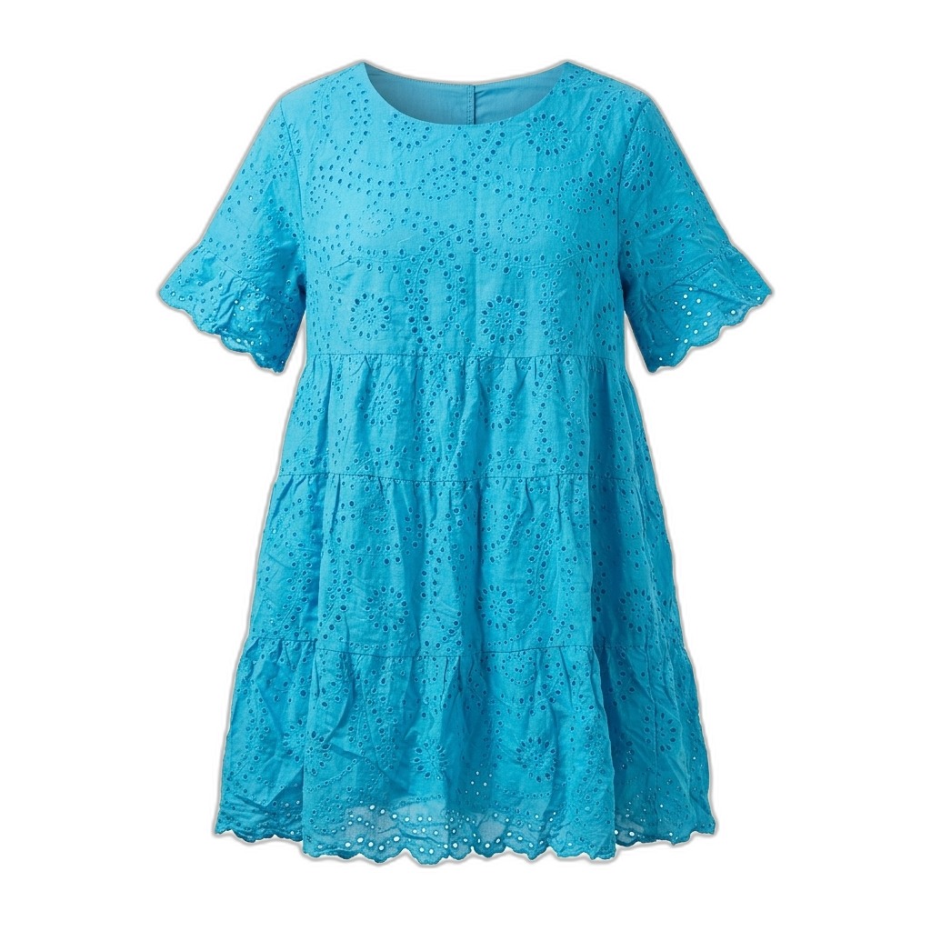 Blue Eyelet Tiered Dress for Women
