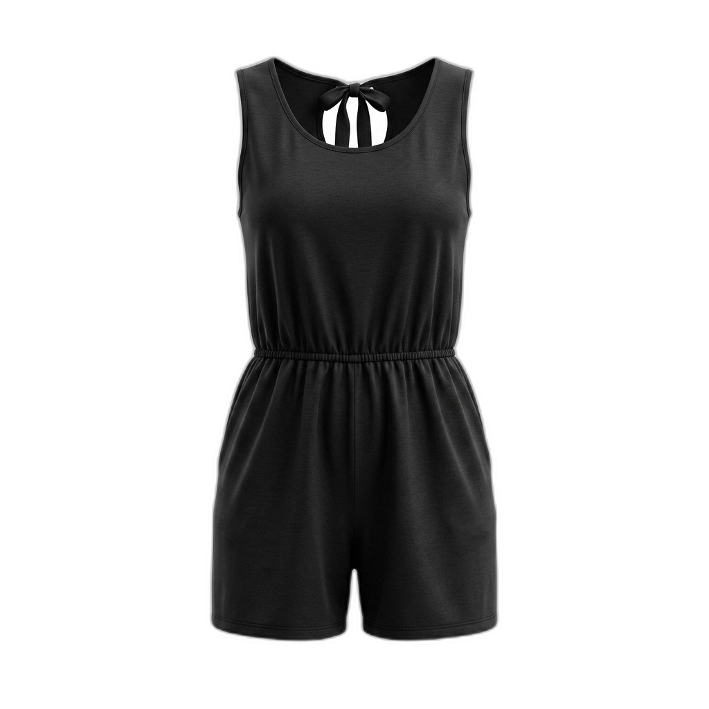 Black Tie-Back Sleeveless Romper for Women