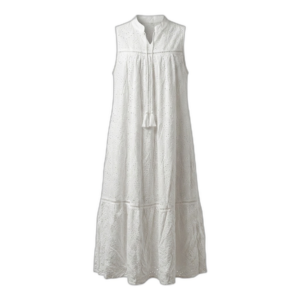 White Embroidered Sleeveless Maxi Dress for Women