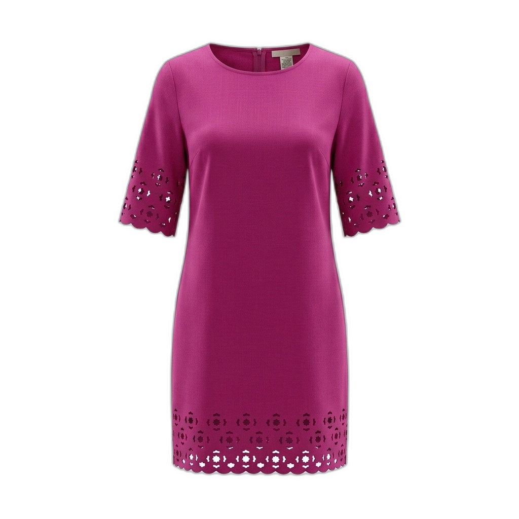 Magenta Laser-Cut Scalloped Hem Dress