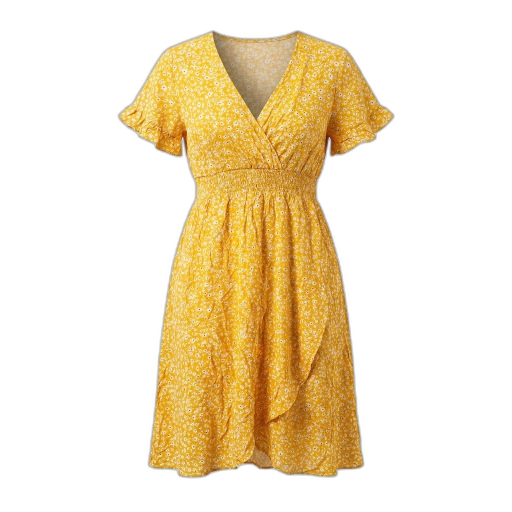Floral Print V-Neck Ruffle Sleeve Dress
