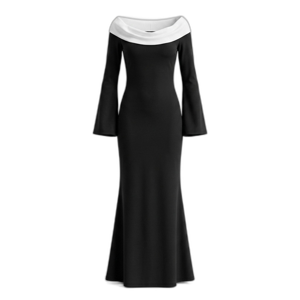 Elegant Black & White Off-Shoulder Maxi Dress
