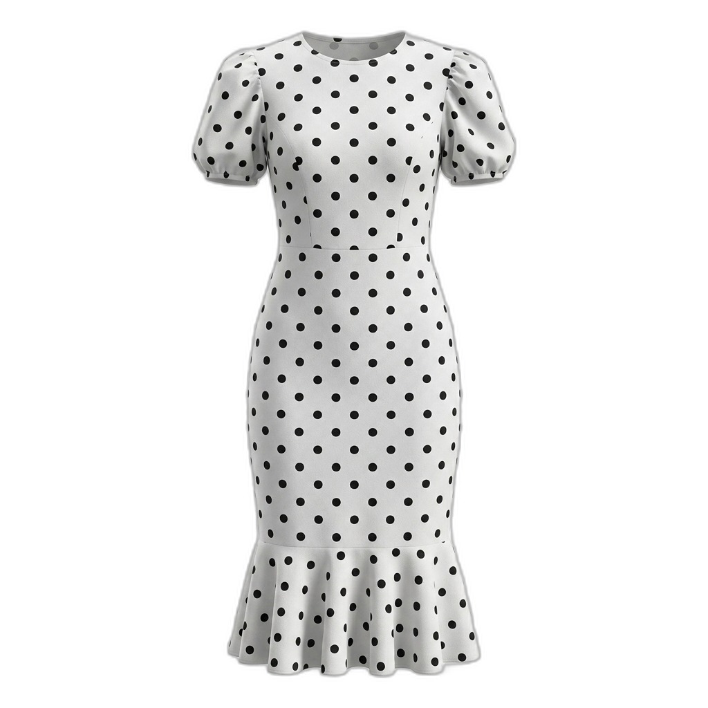 Polka Dot Puff Sleeve Midi Dress