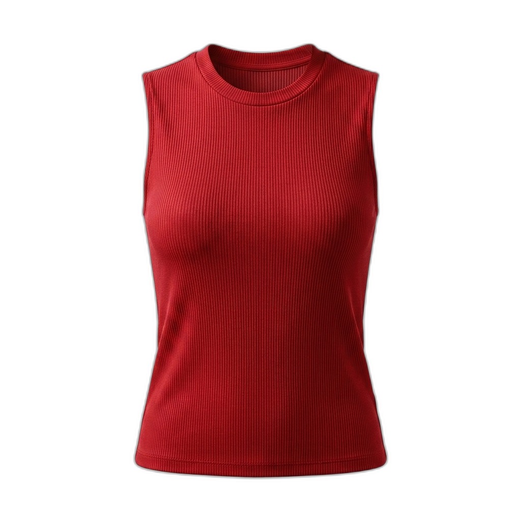 Red Ribbed Sleeveless Round Neck Top