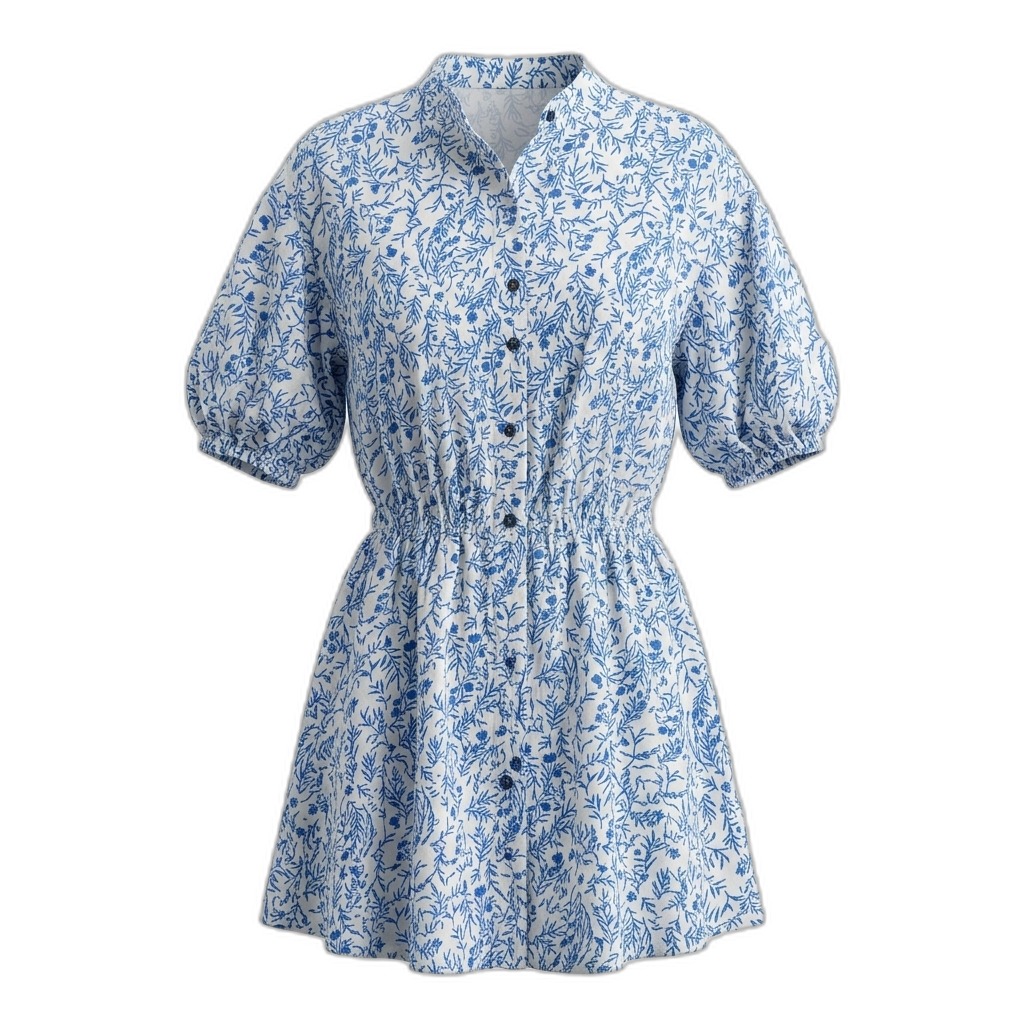 Floral Print Shirtdress with Puff Sleeves