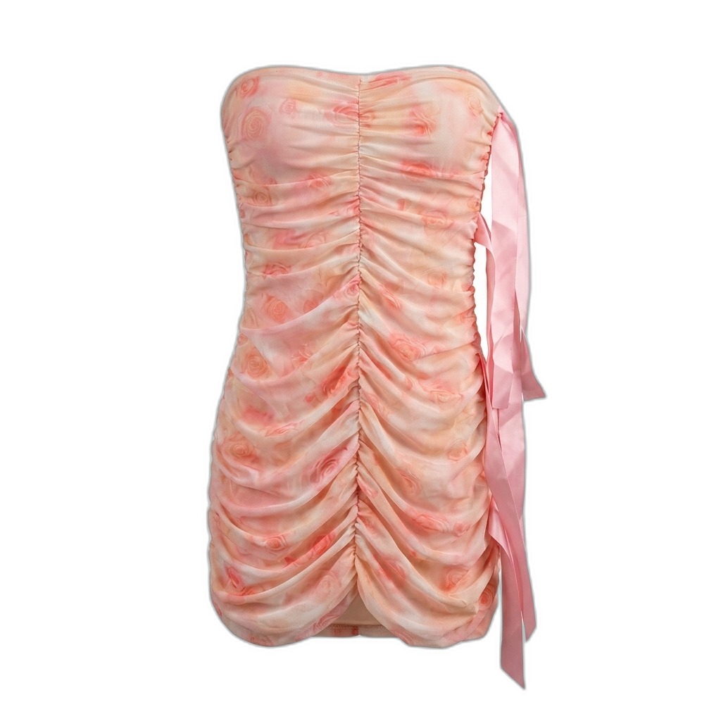 Floral Ruched Strapless Mini Dress