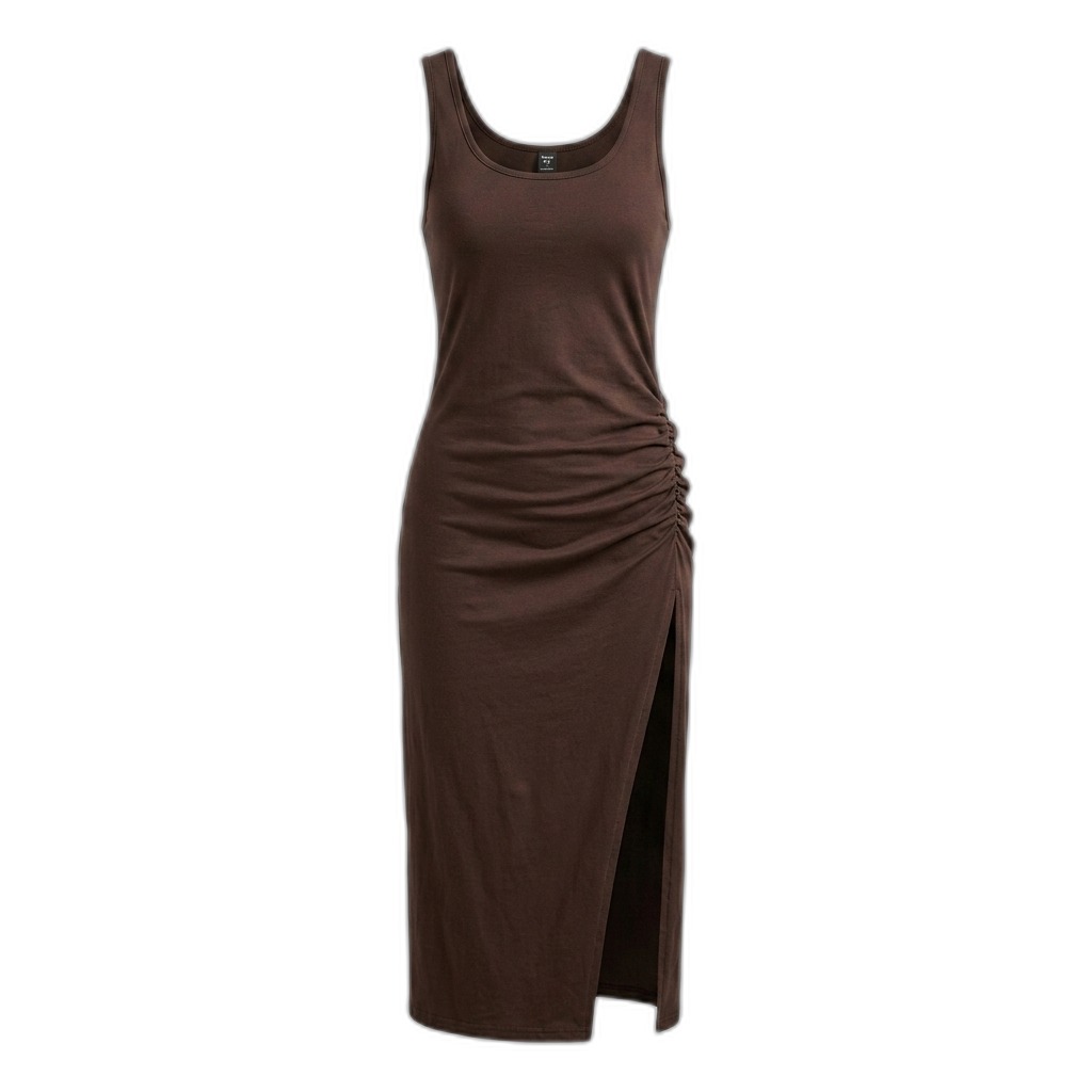 Ruched Side Slit Tank Midi Dress for Women