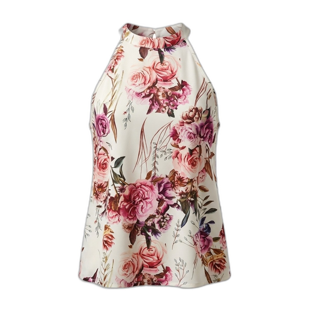 Floral Halter Neck Sleeveless Top for Women